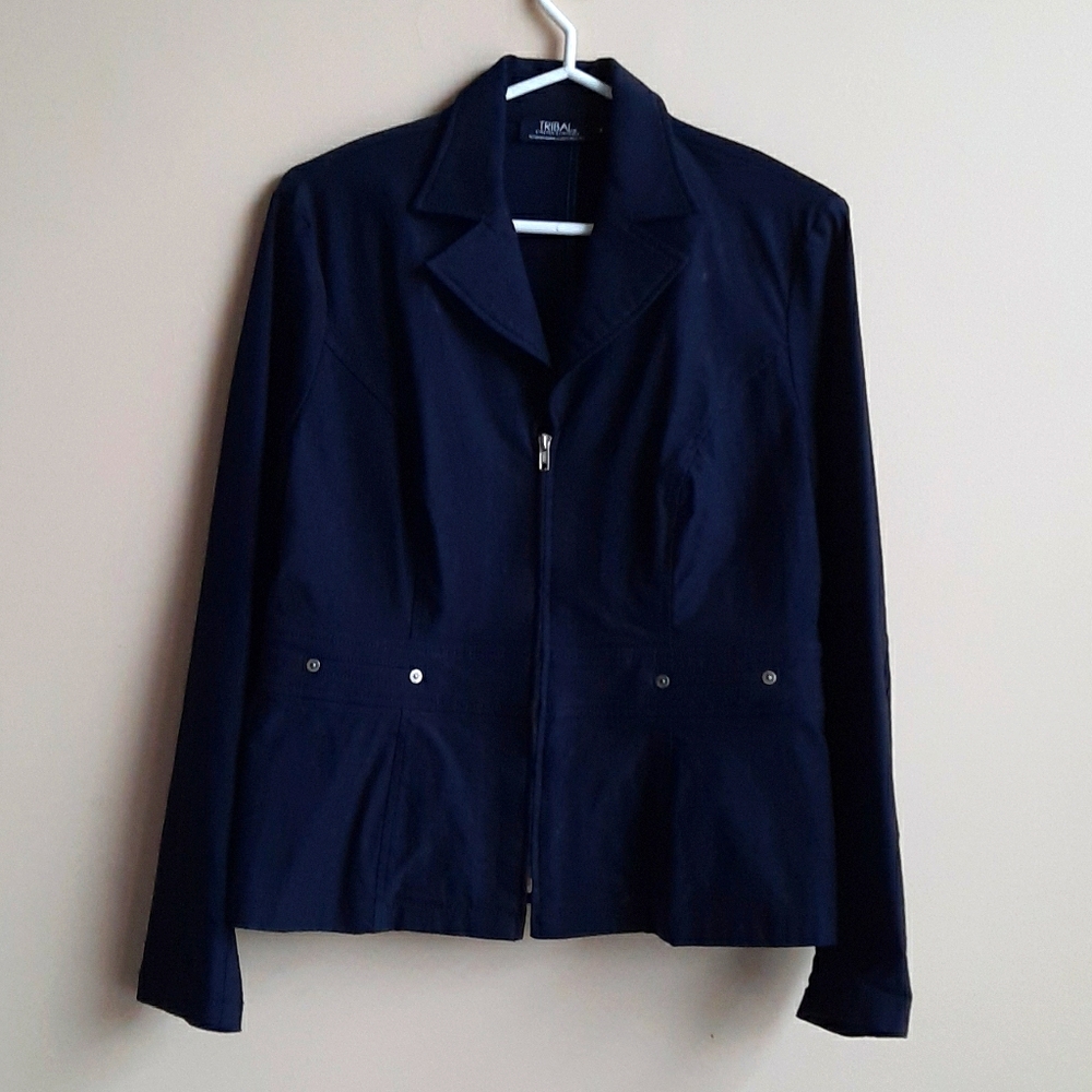 Tribal Jacket Blue Size 8 Front Zipper Woman's